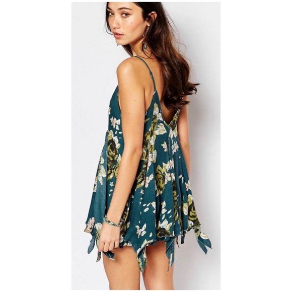 FREE PEOPLE Alyson Go To Gauze V-Neck Green Floral Top - Picture 1 of 7